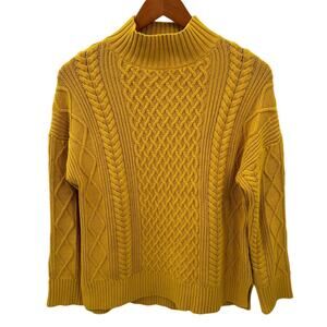 J. Crew Long Cotton Cable-Knit Mockneck Sweater in Mustard BD709 // XS